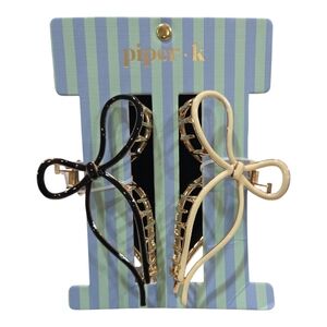 🖤🔹️Piper K 🔹️ Black and Cream Bow Hair  Metal Claw Clips Set Of 2